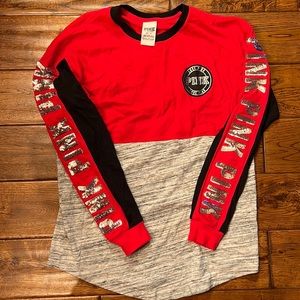 Colorblock sequin long sleeve tee form PINK. size xsmall